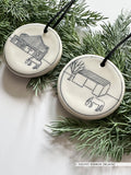 Ceramic Hand-Etched Equestrian Ornament with Velvet Ribbon