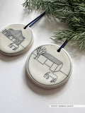 Ceramic Hand-Etched Equestrian Ornament with Velvet Ribbon