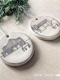 Ceramic Hand-Etched Equestrian Ornament with Velvet Ribbon