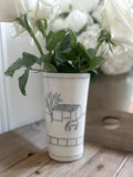 Ceramic Hand-Etched Equestrian Everyday Tall Vase