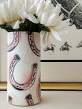 Ceramic Equestrian Tall Vase - Horseshoes & Show Ribbons