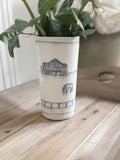 Ceramic Hand-Etched Equestrian Everyday Tall Vase