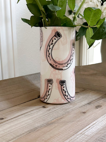 Ceramic Equestrian Tall Vase - Horseshoes & Show Ribbons