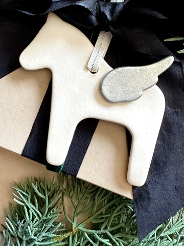 Ceramic Dala Horse Ornament with Angel Wing